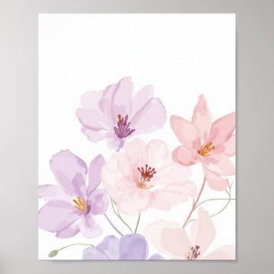 Zachte Waterverf Bloemkunst – Pastelroze en Lavend Poster