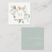 Zachte Waterverf bloemmonogram Vierkante Visitekaartje (Voorkant / Achterkant)