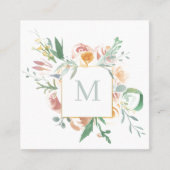 Zachte Waterverf bloemmonogram Vierkante Visitekaartje (Voorkant)