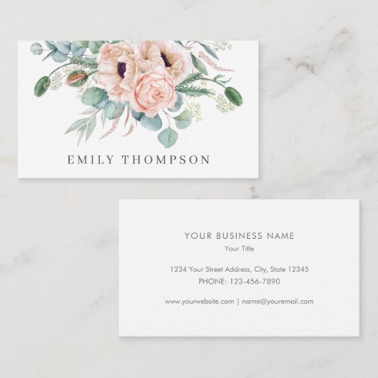 Zachte Waterverf Bloempapavers en Rozen Visitekaartje (Voorkant / Achterkant)