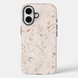Zachte waterverf bloemtakken neutraal beige iPhone 16 hoesje