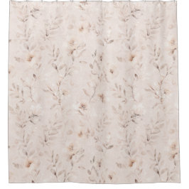 Zachte waterverf bloemtakken neutraal beige douchegordijn