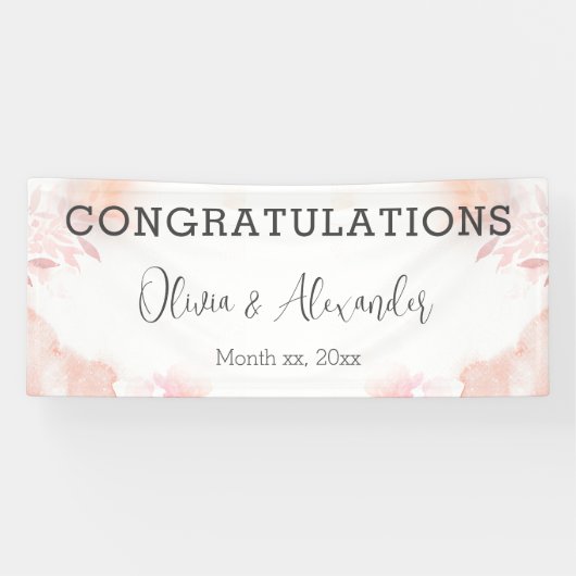 Zachte Waterverf Blush Bloemen Bruiloft Banner (Horizontaal)
