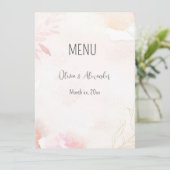 Zachte Waterverf Blush Bloemen Bruiloft Menu (Staand voorkant)