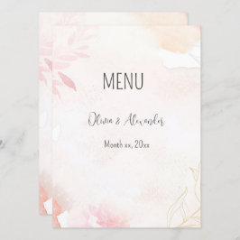 Zachte Waterverf Blush Bloemen Bruiloft Menu