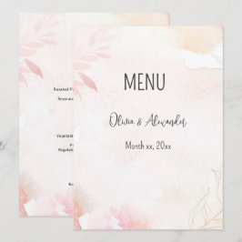 Zachte Waterverf Blush Bloemen Bruiloft Menu