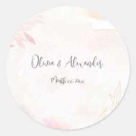 Zachte Waterverf Blush Bloemen Bruiloft Ronde Sticker