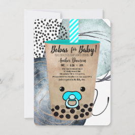 Zachte Waterverf Boba Thee Baby Shower Voor Jongen Kaart