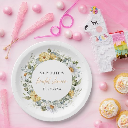 Zachte Waterverf Daisy Wildflower Vrijgezellenfees Papieren Bordje (Feest)