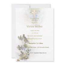 Zachte waterverf & Golden Cross Doopuitnodiging