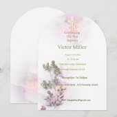 Zachte waterverf & Golden Cross Doopuitnodiging Kaart (Voorkant / Achterkant)