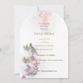 Zachte waterverf & Golden Cross Doopuitnodiging Kaart (Voorkant)