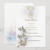 Zachte waterverf & Golden Cross Doopuitnodiging Kaart (Voorkant / Achterkant)