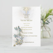 Zachte waterverf & Golden Cross Doopuitnodiging Kaart (Staand voorkant)