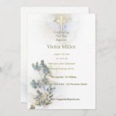 Zachte waterverf & Golden Cross Doopuitnodiging Kaart (Voorkant / Achterkant)