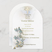 Zachte waterverf & Golden Cross Doopuitnodiging Kaart (Voorkant / Achterkant)