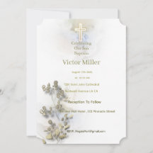 Zachte waterverf & Golden Cross Doopuitnodiging