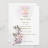 Zachte waterverf & Golden Cross Doopuitnodiging Kaart (Voorkant / Achterkant)