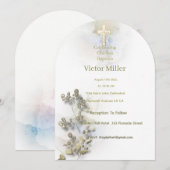 Zachte waterverf & Golden Cross Doopuitnodiging Kaart (Voorkant / Achterkant)