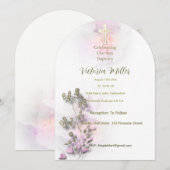 Zachte waterverf & gouden kruis Doop uitnodiging (Voorkant / Achterkant)