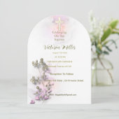 Zachte waterverf & gouden kruis Doop uitnodiging (Staand voorkant)