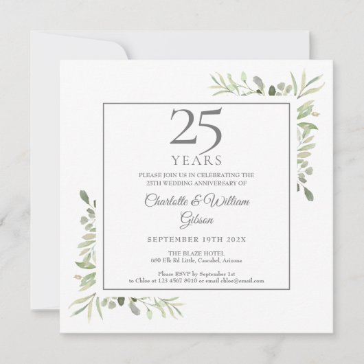 Zachte waterverf groen 25-jarig jubileum kaart (Voorkant)