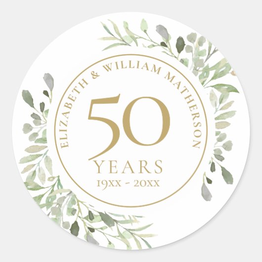 Zachte waterverf groen 50ste verjaardag ronde sticker (Voorkant)