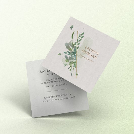 Zachte Waterverf Groen Goud Vierkant Visitekaartje