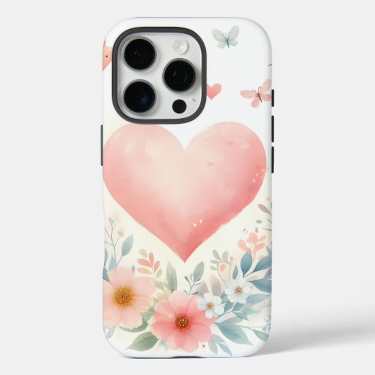 Zachte Waterverf Hart Liefde Bloemen Vogels Case-Mate iPhone Case (Achterkant)