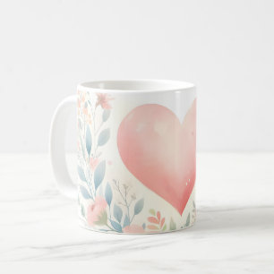 Zachte waterverf hart liefde bloemen vogels koffiemok