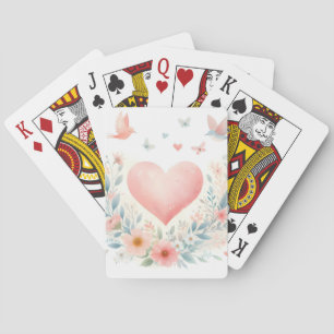 Zachte waterverf hart liefde bloemen vogels pokerkaarten