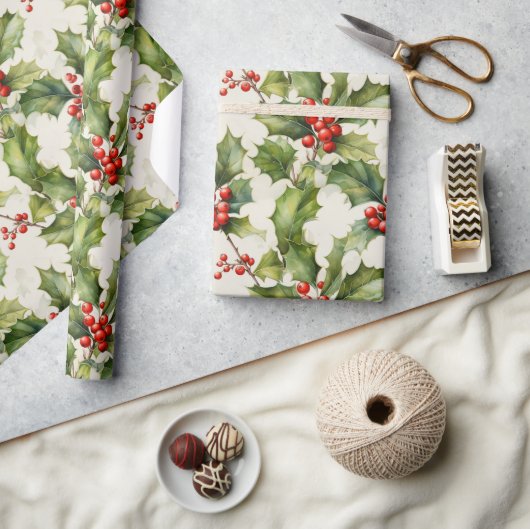 Zachte Waterverf Holly & Berries Elegance Design Cadeaupapier (Crafts)