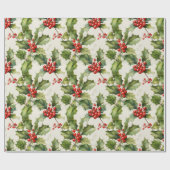 Zachte Waterverf Holly & Berries Elegance Design Cadeaupapier (Vlak)