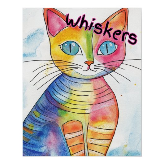 Zachte Waterverf Illustratie van een Kat - Whisker Perfect Poster (Voorkant)