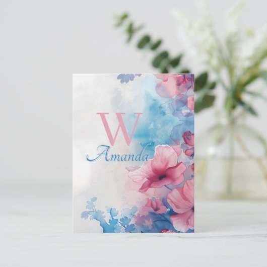 Zachte Waterverf in roze en blauw Briefkaart (Staand voorkant)