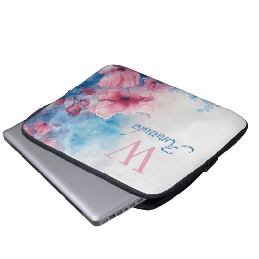 Zachte Waterverf in roze en blauw Laptop Sleeve (Voorkant onderkant)