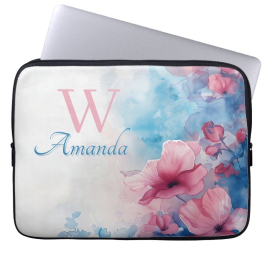 Zachte Waterverf in roze en blauw Laptop Sleeve (Voorkant)
