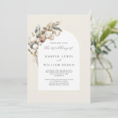 Zachte waterverf Katoen & Eucalyptus bruiloft Kaart (Staand voorkant)