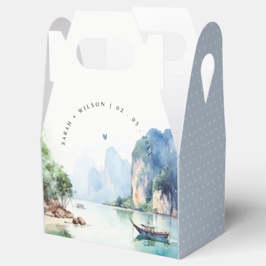 Zachte Waterverf Kust Thailand Zeegezicht Bruiloft Bedankdoosjes (Geopend)