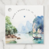 Zachte Waterverf Kust Thailand Zeegezicht Bruiloft Bedankjes Labels (Voorkant)