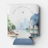 Zachte Waterverf Kust Thailand Zeegezicht Bruiloft Blikjeskoeler (Achterkant)