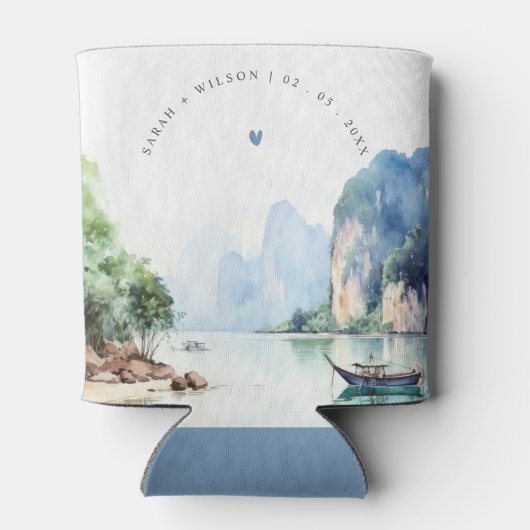 Zachte Waterverf Kust Thailand Zeegezicht Bruiloft Blikjeskoeler (Achterkant)