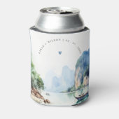 Zachte Waterverf Kust Thailand Zeegezicht Bruiloft Blikjeskoeler (Blikje Achterkant)