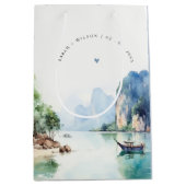 Zachte Waterverf Kust Thailand Zeegezicht Bruiloft Medium Cadeauzakje (Voorkant)