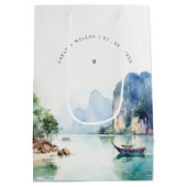 Zachte Waterverf Kust Thailand Zeegezicht Bruiloft Medium Cadeauzakje (Achterkant)