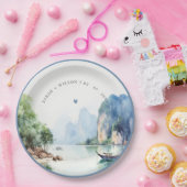 Zachte Waterverf Kust Thailand Zeegezicht Bruiloft Papieren Bordje (Feest)