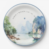 Zachte Waterverf Kust Thailand Zeegezicht Bruiloft Papieren Bordje (Voorkant)