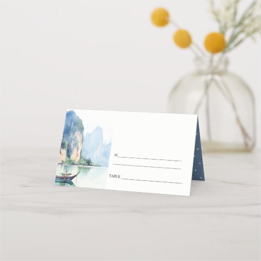 Zachte Waterverf Kust Thailand Zeegezicht Bruiloft Plaatskaartje (Achterkant)