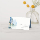 Zachte Waterverf Kust Thailand Zeegezicht Bruiloft Plaatskaartje (Voorkant)