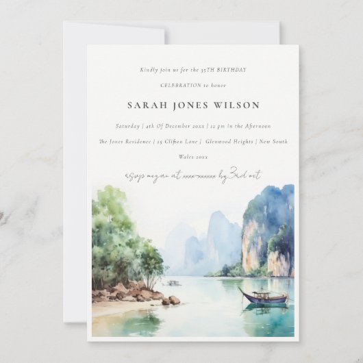 Zachte Waterverf Kust Thailand Zeegezicht Verjaard Kaart (Voorkant)